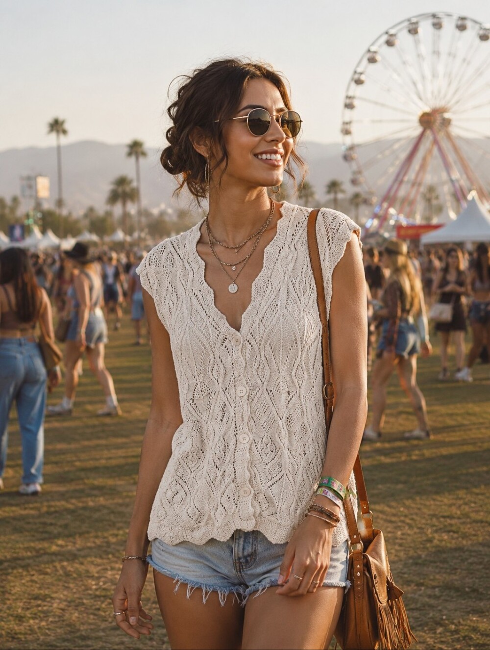 ✨ Boho Knit Sweater Vest Cardigan Vintage Beldoch Popper Medium